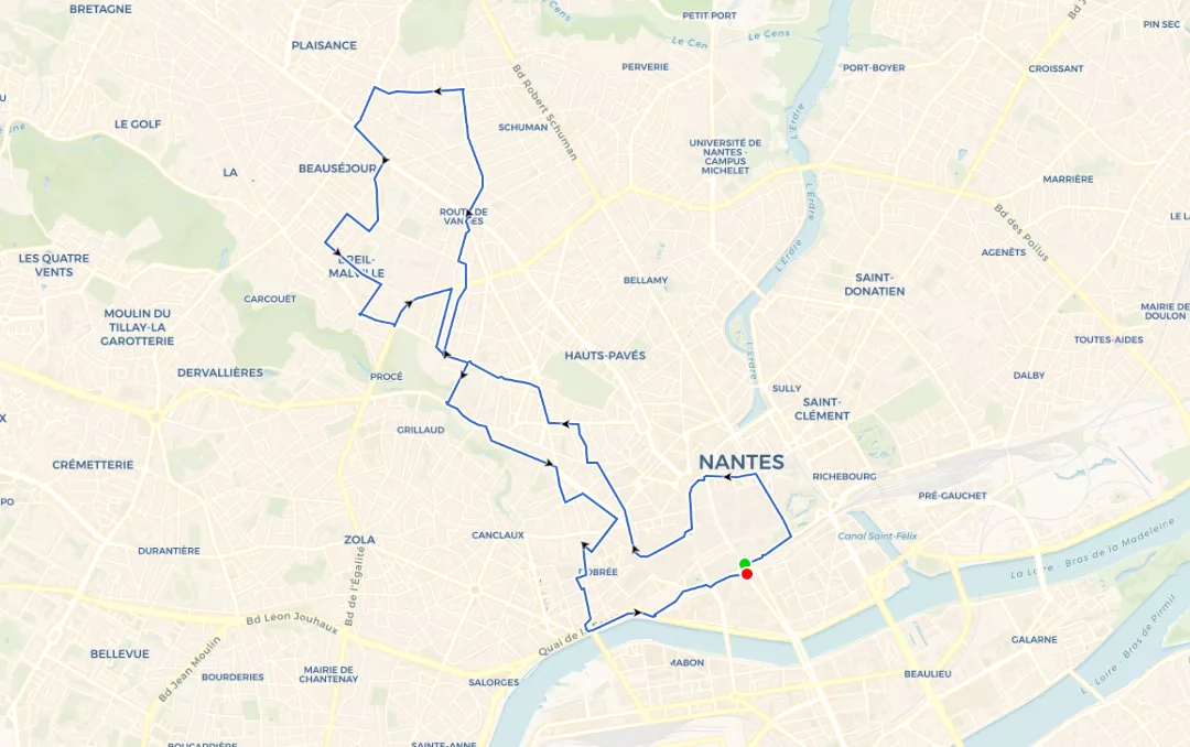 Représentation du parcours NR 06 – Nord-Ouest – Breil-Malville