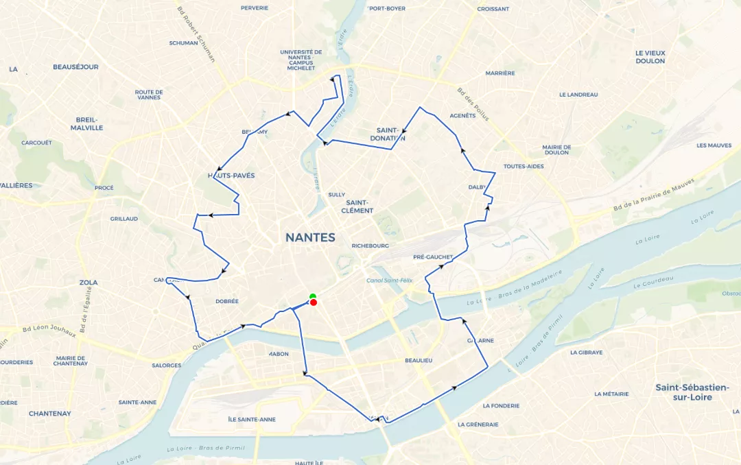 Représentation du parcours NR 07 – Beaulieu – Guist’hau