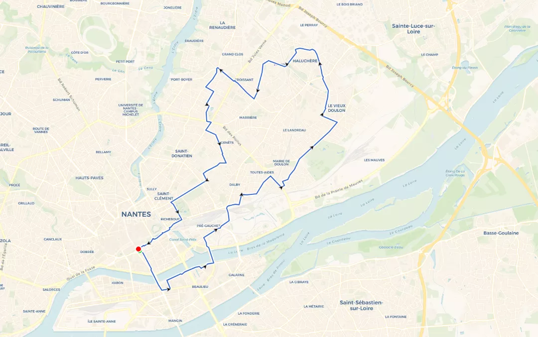 Représentation du parcours NR 11 – Nantes-Est – Doulon